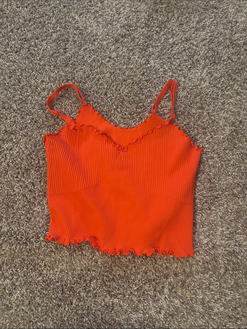 Bright Orange Ribbed Lettuce-Edge Cami